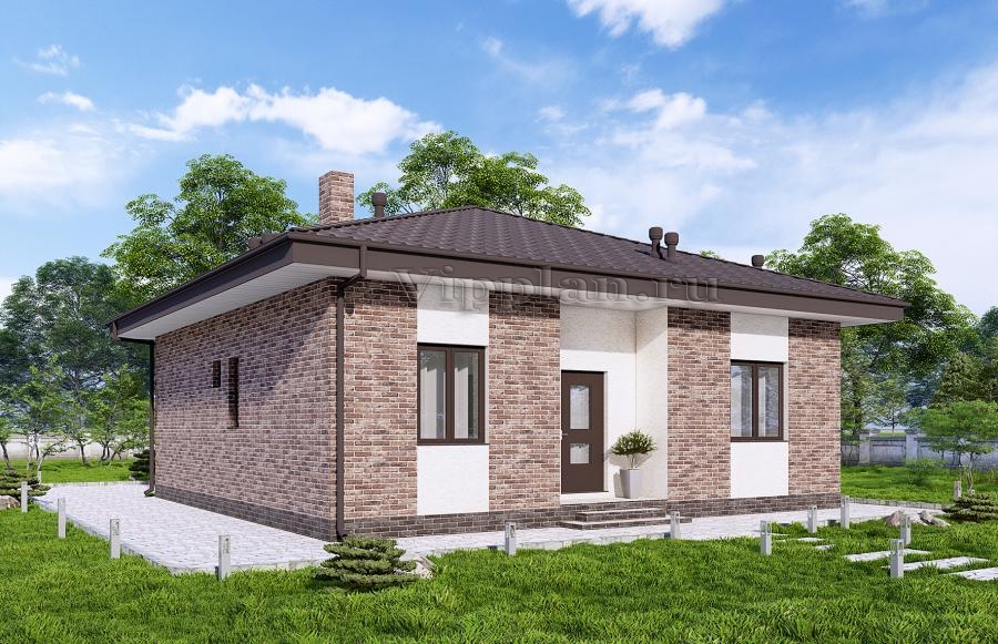 Одноэтажный дом с просторной гостиной и двумя спальнями.